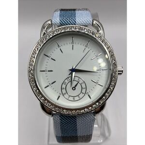 MSPCI Women's Quartz Watch Rhinestone Bezel‎ Plaid Band- New Battery